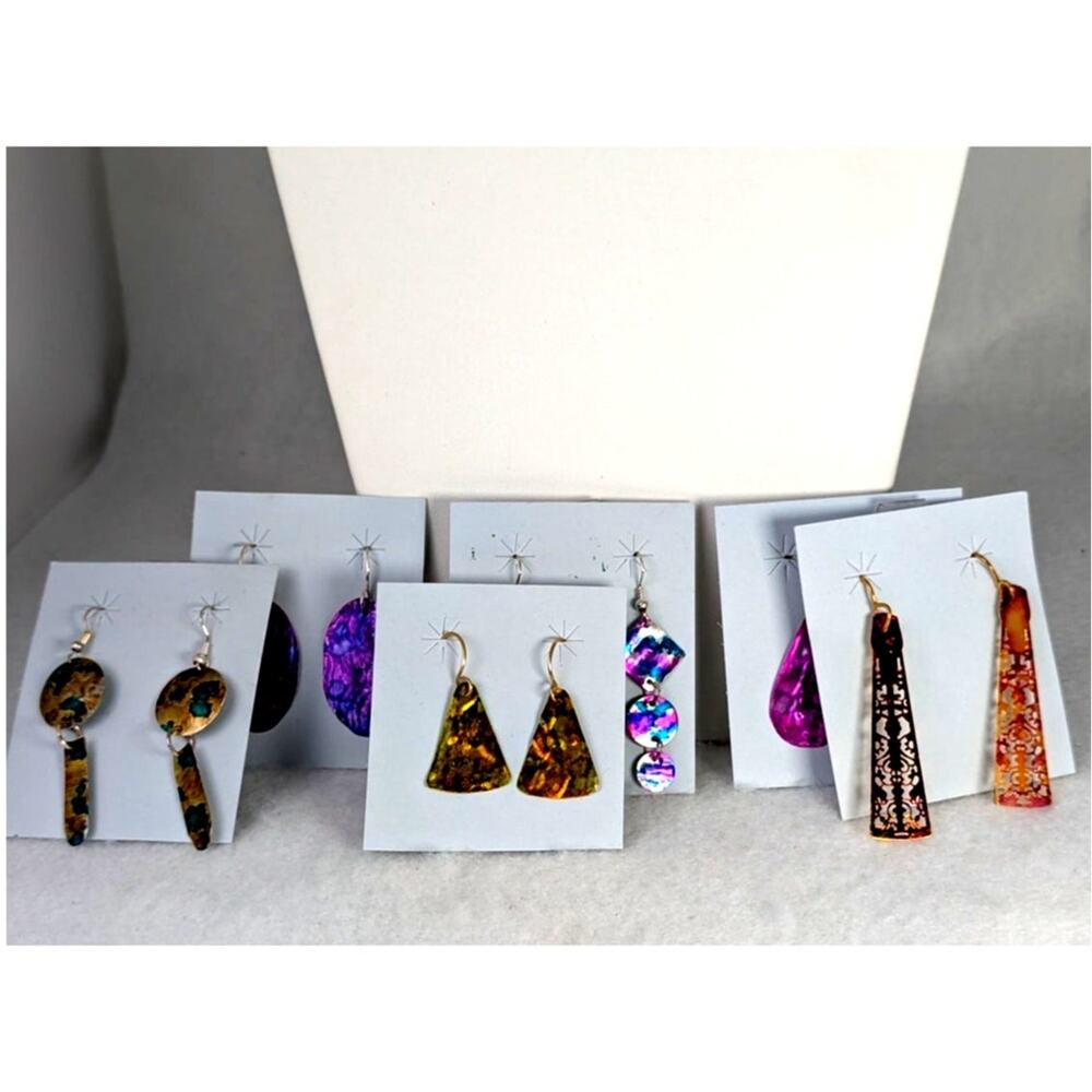 6 prs earrings Magic metals painted aluminum lightweight dangle french wires NWT